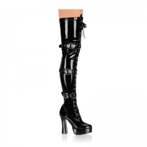 Pleaser Electra-3028 Women's Thigh High Boots Black | NZ LTRGDS