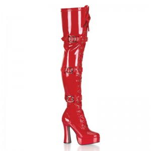 Pleaser Electra-3028 Women's Thigh High Boots Red | NZ IXNGVS