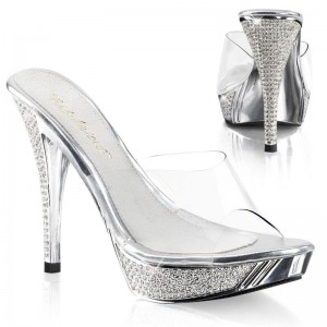 Pleaser Elegant-401 Women's Platform Slides Silver | NZ HLYXMT