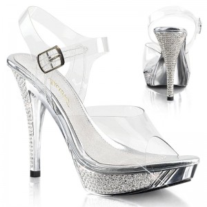 Pleaser Elegant-408 Women's Platform Heels Sandals Silver / Clear | NZ FCIOMU