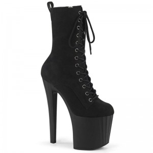 Pleaser Enchant-1040 Faux Suede Women's Heels Boots Black | NZ KNDCPS