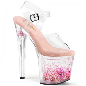 Pleaser Enchant-708AQUA-03 Women's Platform Heels Sandals Pink / Clear | NZ SFWPTC