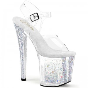 Pleaser Enchant-708AQUA-04 Women's Platform Heels Sandals Silver / Clear | NZ YIDFMK