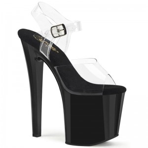 Pleaser Enchant-708 Women's Platform Heels Sandals Black / Clear | NZ GOPEDM