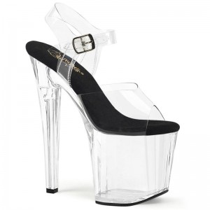 Pleaser Enchant-708 Women's Platform Heels Sandals Black / Clear | NZ JISRGC