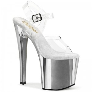 Pleaser Enchant-708 Women's Platform Heels Sandals Silver / Clear | NZ DEKAYS