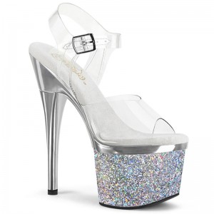 Pleaser Esteem-708CHLG Women's Platform Heels Sandals Silver / Clear | NZ ACBWEZ