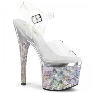 Pleaser Esteem-708DM Women's Platform Heels Sandals Silver / Clear | NZ SNXVHG