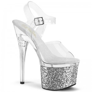 Pleaser Esteem-708LG Women's Platform Heels Sandals Silver / Clear | NZ NQWMZH