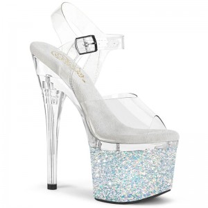 Pleaser Esteem-708LG Women's Platform Heels Sandals White / Clear | NZ VQMTNP