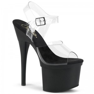 Pleaser Esteem-708 Women's Platform Heels Sandals Black / Clear | NZ SXBOJM