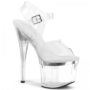 Pleaser Esteem-708 Women's Platform Heels Sandals Silver / Clear | NZ BOZUVM