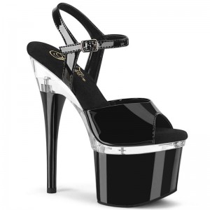 Pleaser Esteem-709 Women's Platform Heels Sandals Black / Clear | NZ CZARQB