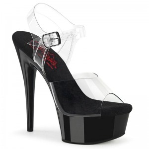 Pleaser Excite-608 Women's Platform Heels Sandals Black / Clear | NZ QOEVLY