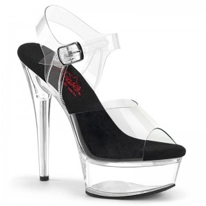 Pleaser Excite-608 Women's Platform Heels Sandals Black / Clear | NZ UHKGNW