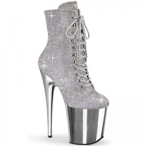 Pleaser Flamingo-1020CHRS Women's Heels Boots Silver | NZ FHMXCI