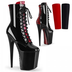 Pleaser Flamingo-1020FH Women's Heels Boots Black / Red | NZ DAUXEW