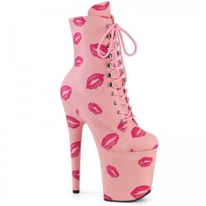 Pleaser Flamingo-1020KISSES Vegan Leather Women's Heels Boots Pink | NZ EFTCYZ