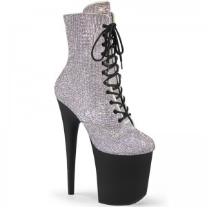 Pleaser Flamingo-1020RS Women's Heels Boots Silver / Black | NZ BKLRGZ