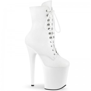 Pleaser Flamingo-1020 Vegan Leather Women's Heels Boots White | NZ QWGAMB