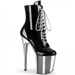 Pleaser Flamingo-1020 Women's Heels Boots Black / Silver | NZ BOAYQV