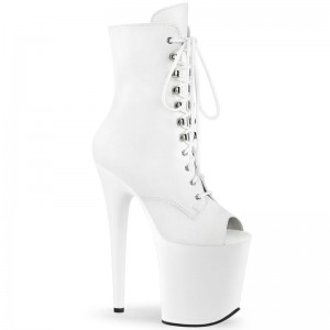 Pleaser Flamingo-1021 Vegan Leather Women's Heels Boots White | NZ JVRNMW