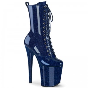 Pleaser Flamingo-1040GP Women's Heels Boots Navy | NZ QNMGAI