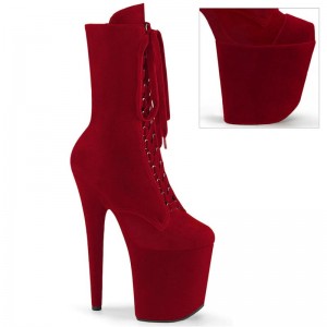 Pleaser Flamingo-1045VEL Women's Heels Boots Red | NZ IUKNZY