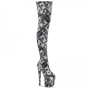 Pleaser Flamingo-3000DP Women's Thigh High Boots White / Black | NZ OXCMGH