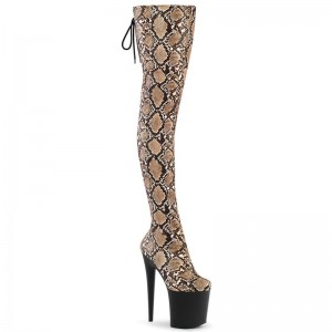 Pleaser Flamingo-3008SP-BT Snake Women's Thigh High Boots Brown / Black | NZ IRLJCK