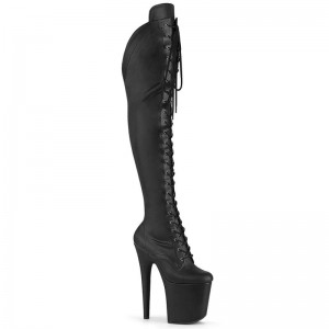 Pleaser Flamingo-3014 Faux Leather Women's Thigh High Boots Black | NZ VGMCWQ