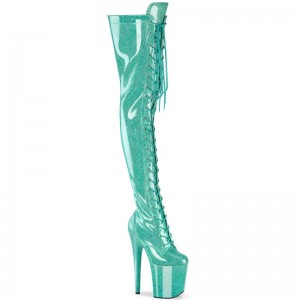 Pleaser Flamingo-3020GP Glitter Women's Thigh High Boots Light Turquoise | NZ MXPECR