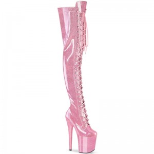 Pleaser Flamingo-3020GP Glitter Women's Thigh High Boots Pink | NZ LGBJWC