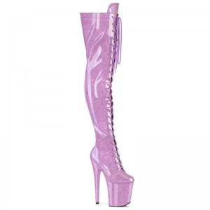 Pleaser Flamingo-3020GP Glitter Women's Thigh High Boots Purple | NZ NHZVTG