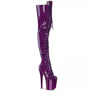 Pleaser Flamingo-3020GP Glitter Women's Thigh High Boots Purple | NZ SYEXGZ