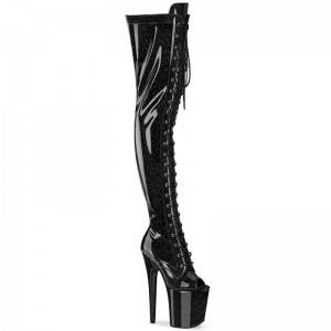 Pleaser Flamingo-3021GP Glitter Women's Thigh High Boots Black | NZ ZKDYFJ