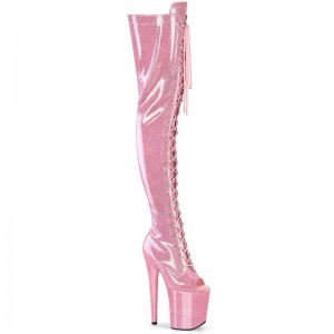 Pleaser Flamingo-3021GP Glitter Women's Thigh High Boots Pink | NZ RSIAEF