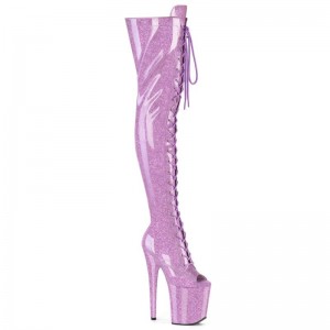 Pleaser Flamingo-3021GP Glitter Women's Thigh High Boots Purple | NZ FQUMNH