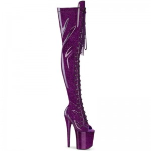 Pleaser Flamingo-3021GP Glitter Women's Thigh High Boots Purple | NZ TLWPOG