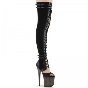 Pleaser Flamingo-3027 Suede Women's Thigh High Boots Black | NZ EMUQOV