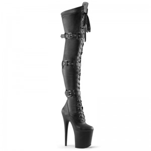 Pleaser Flamingo-3028 Vegan Leather Women's Thigh High Boots Black | NZ DBNFLT