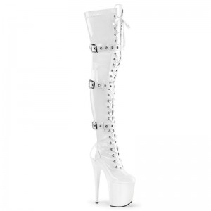 Pleaser Flamingo-3028 Women's Thigh High Boots White | NZ BMHYNA