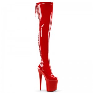 Pleaser Flamingo-3063 Women's Thigh High Boots Red | NZ GYJETX