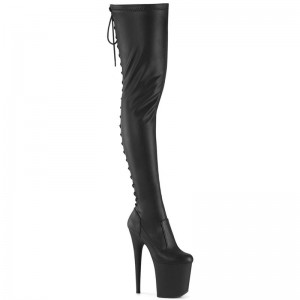 Pleaser Flamingo-3850 Vegan Leather Women's Thigh High Boots Black | NZ VTZWRA