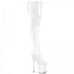 Pleaser Flamingo-3850 Women's Thigh High Boots White | NZ RUMCWP