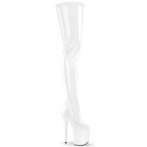 Pleaser Flamingo-4000 Women's Thigh High Boots White | NZ HLAJTN