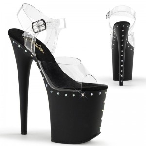 Pleaser Flamingo-808ABLS Women's Platform Heels Sandals Black / Clear | NZ NWQKXP