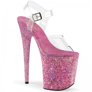 Pleaser Flamingo-808CF Women's Platform Heels Sandals Pink / Clear | NZ VRCXSW