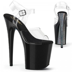 Pleaser Flamingo-808CRS-2 Women's Platform Heels Sandals Black / Clear | NZ PTWHUG