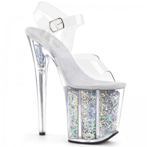 Pleaser Flamingo-808GF Women's Platform Heels Sandals Silver / Clear | NZ KGFSPL